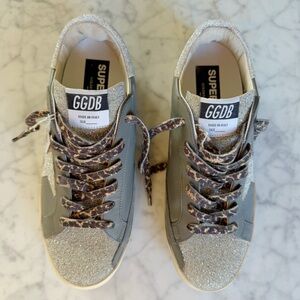 GOLDEN GOOSE NWT Swarovski Glitter Star Sneakers with Leopard Print Laces